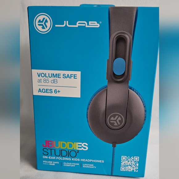 JLab JBuddies Studio 2 On Ear Wired Kids Headphones w/Volume Safe-Blue/Gray-NEW - Picture 1 of 7